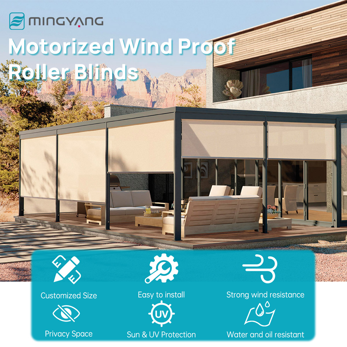 Built-In Waterproof Windproof  - Outdoor Power Roller Shades 评论和价格
